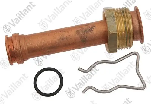Kupferrohr von Vaillant mit Gewinde und Dichtung, beinhaltet eine Sicherung. Geeignet für Komponenten in Heiz- oder Warmwassersystemen.